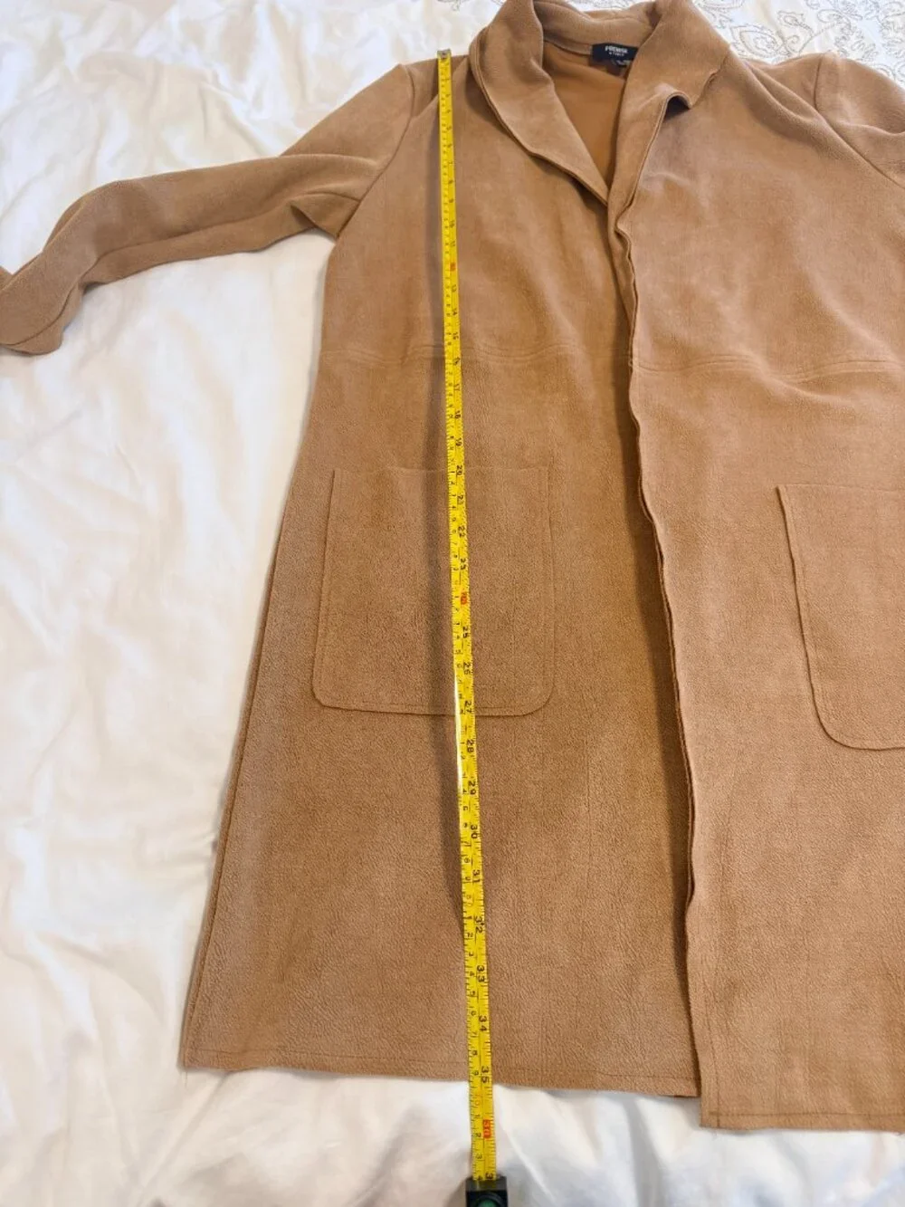 Premise Studio Sz M Tan Faux Suede Long Sleeve‎ Pockets Trench Coat Equestrian